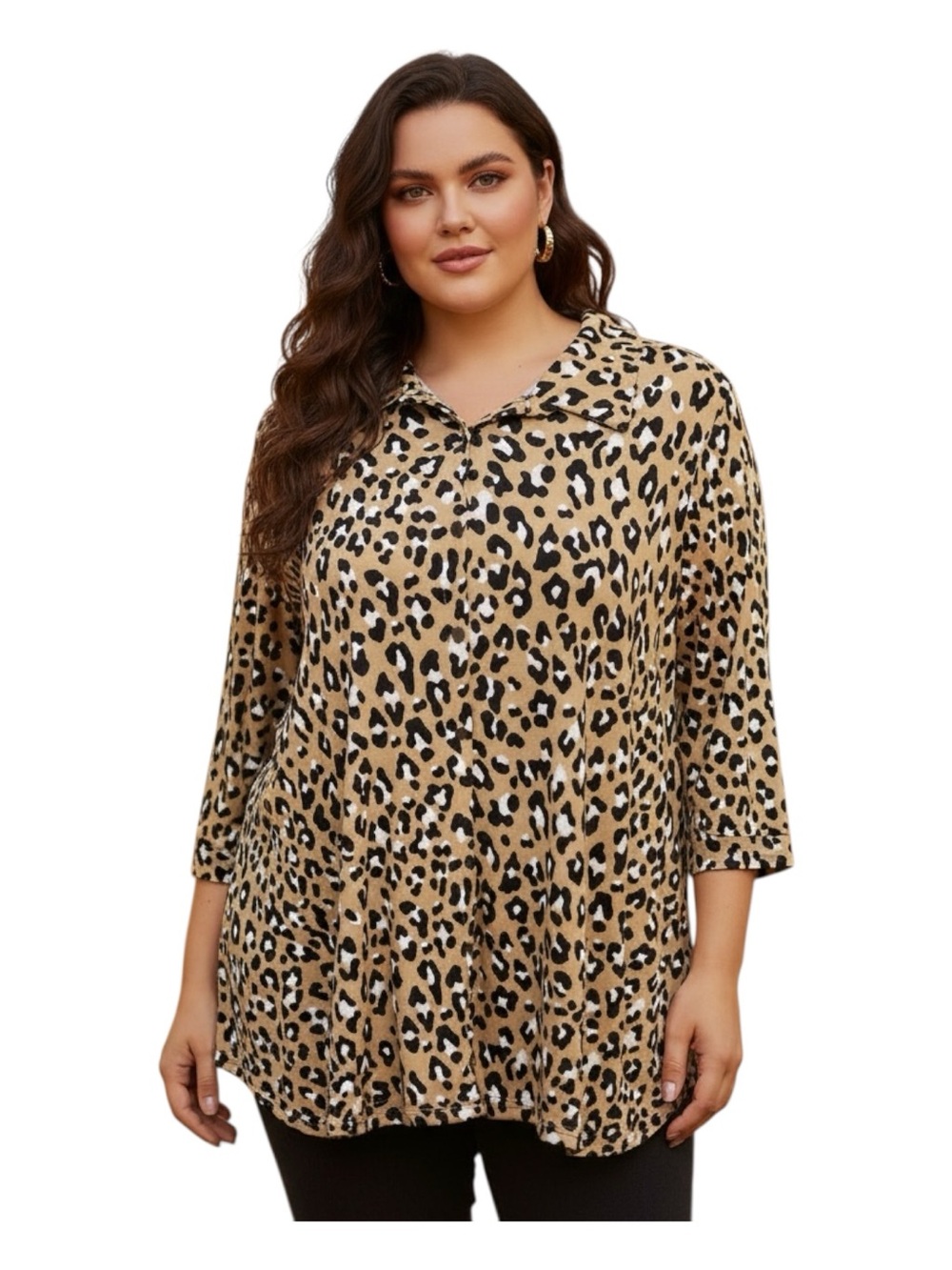 Kim Rogers Size XL Leopard Print Tunic - Tan and Black